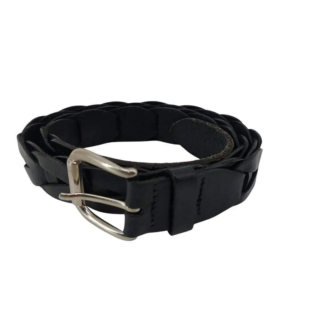 Womens Size 34 Belt Black Leather Chain Link Top Grain Medium